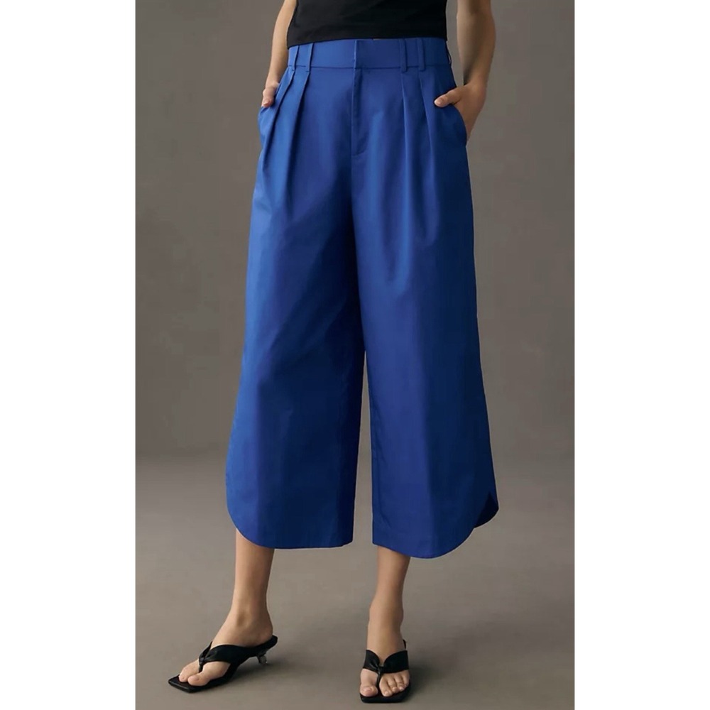 anthropologie mare mare Curved Hem Chino Cropped Pants Sz M Blue Preppy Money